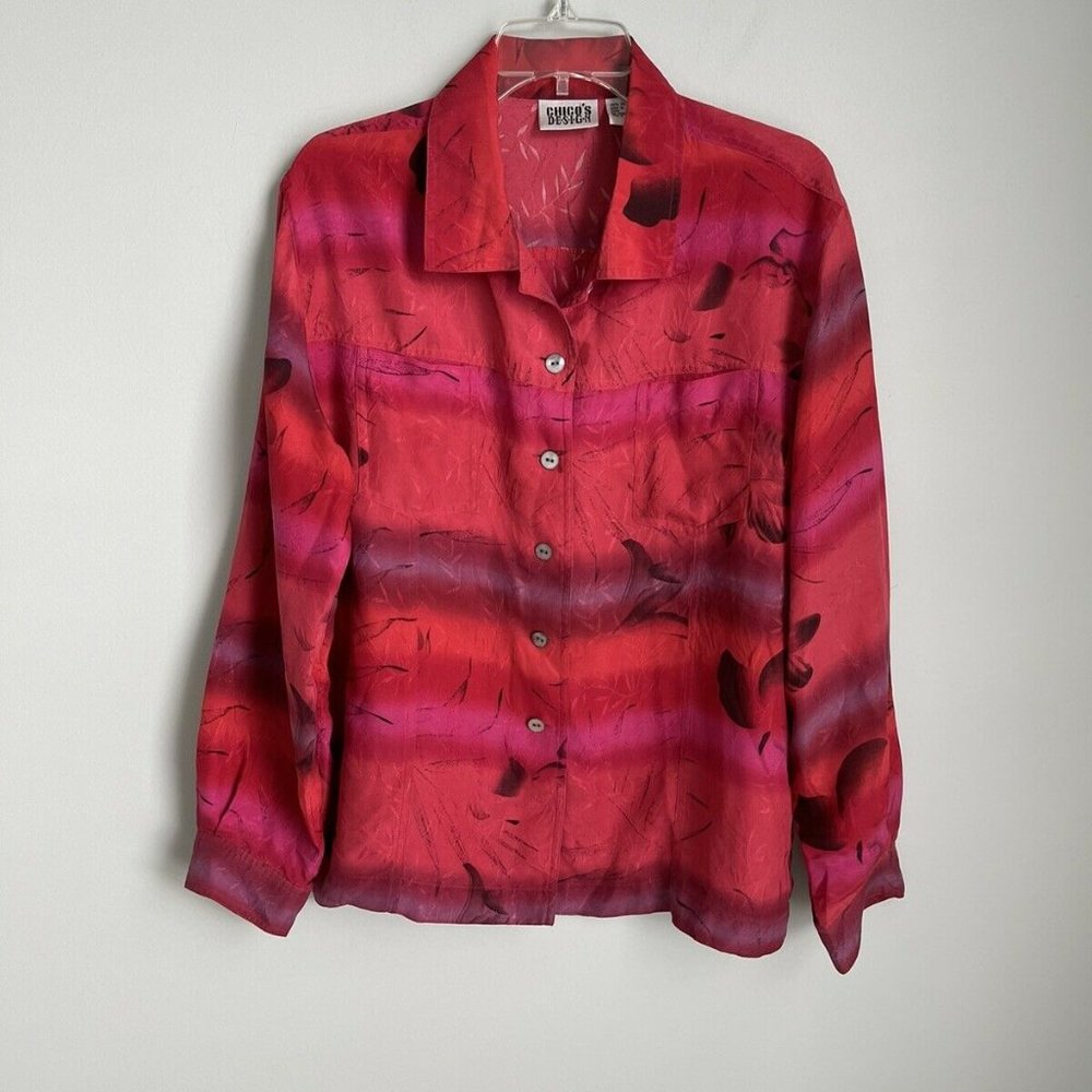 Chico's Design 3 Red Silk Long Sleeve Blouse